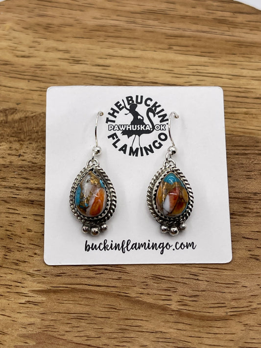 Orange Crush Teardrop Dangle Earrings by Trish Largo, Navajo