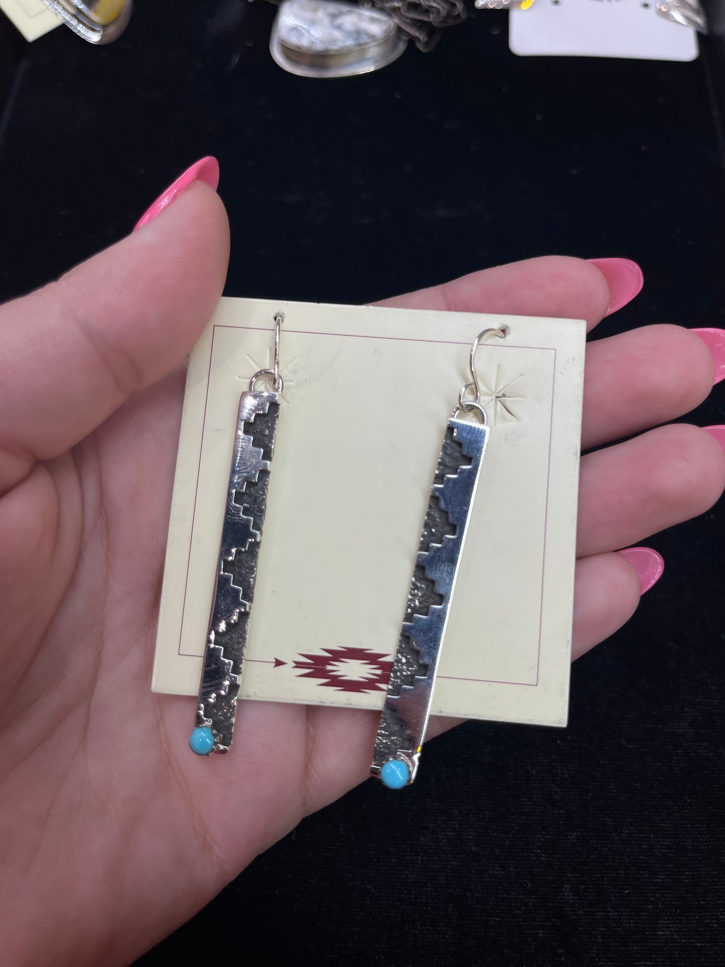 Silver Overlay Earrings with Sleeping Beauty Turquoise by Marie Jackson, Navajo