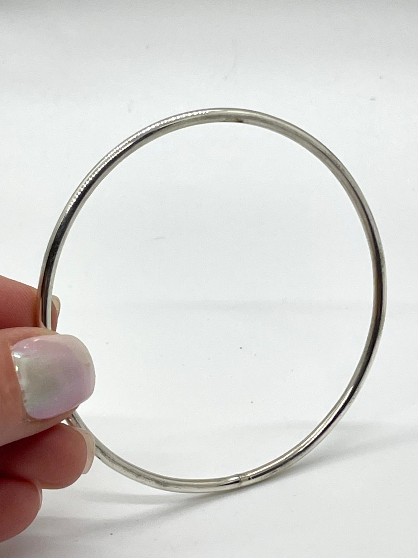 8" Plain Sterling Silver Round Wire Bangle by Elaine Tahe, Navajo