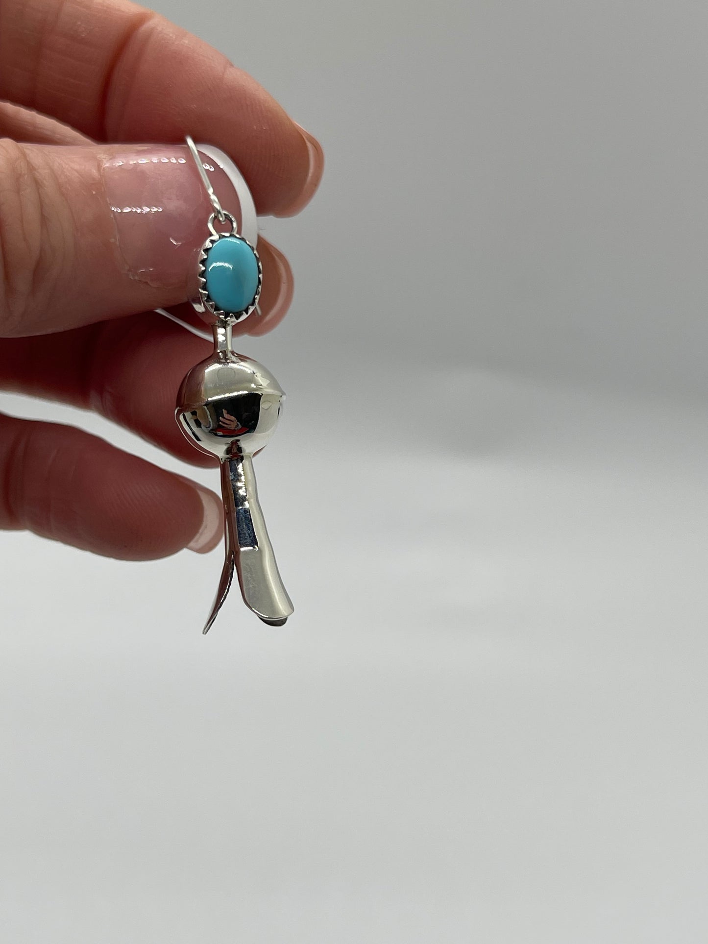 Handmade Turquoise Navajo Pearl Blossom Dangle Earrings by Emily Tsosie, Navajo