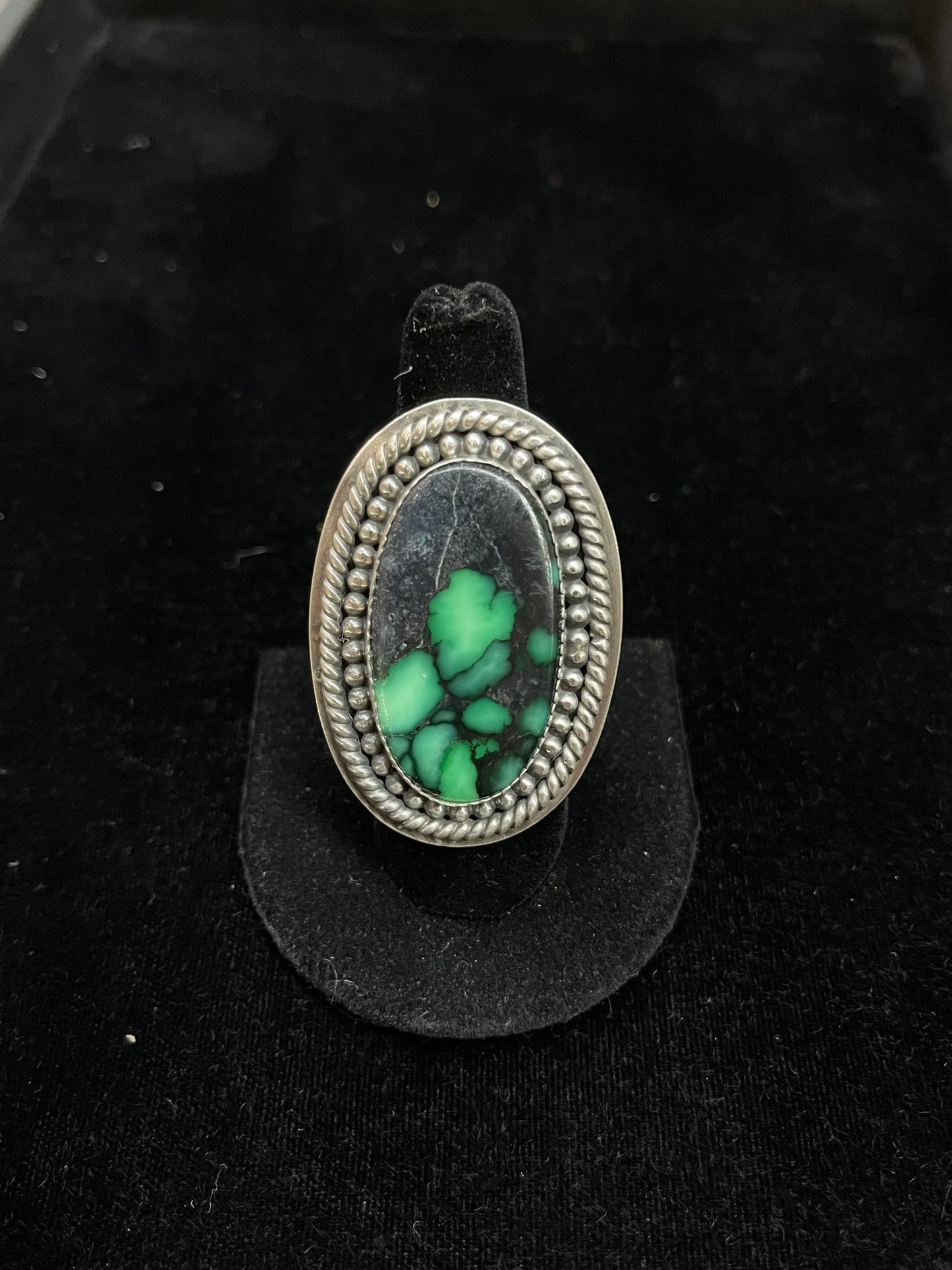 8.5 Emerald Rose Turquoise Ring by J. Piaso Jr., Navajo