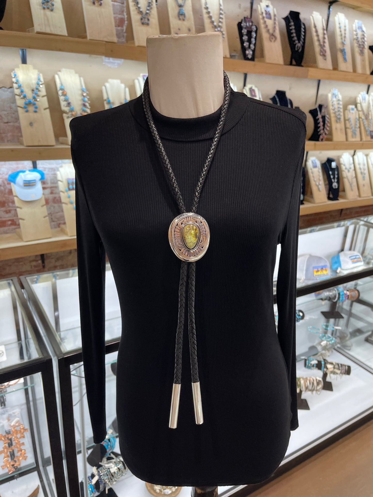 Denali Turquoise Bolo Tie by Leonard Nez, Navajo