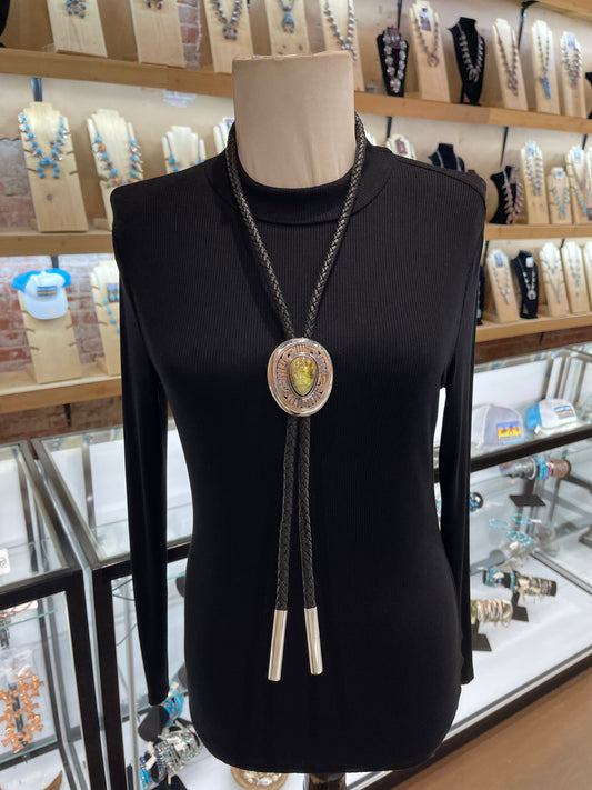 Denali Turquoise Bolo Tie by Leonard Nez, Navajo