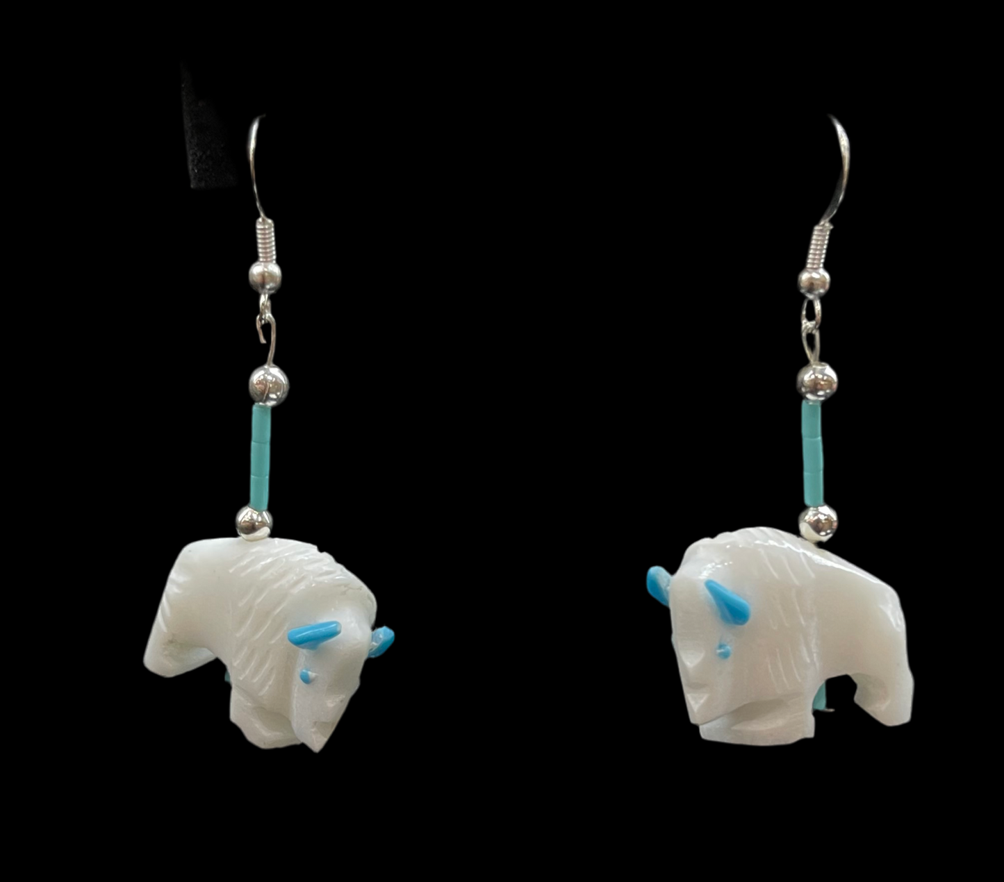 Buffalo Dangle Earrings by Todd Estate, Zuni