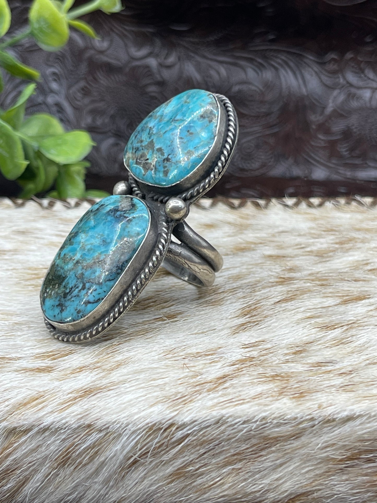 13.0 2 Stone Turquoise Ring by Boyd Ashley, Navajo