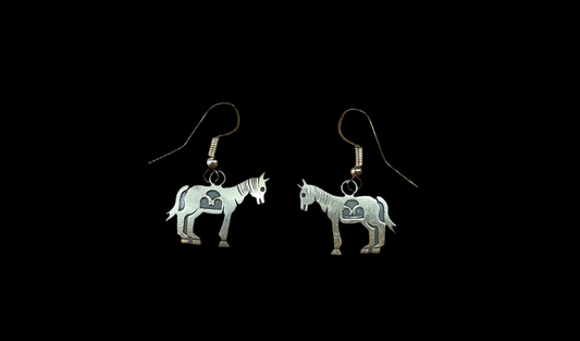 Stamped Horse Dangle Hook Earrings