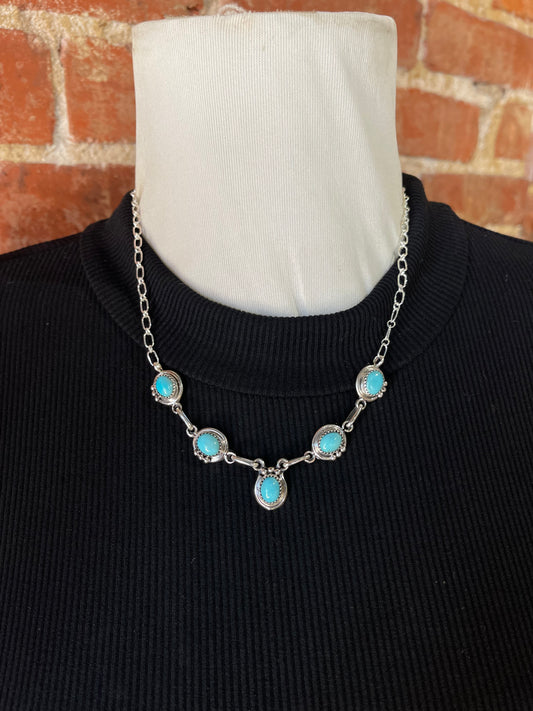 18" 5 Stone Sleeping Beauty Turquoise Lariat by Riata Largo, Navajo