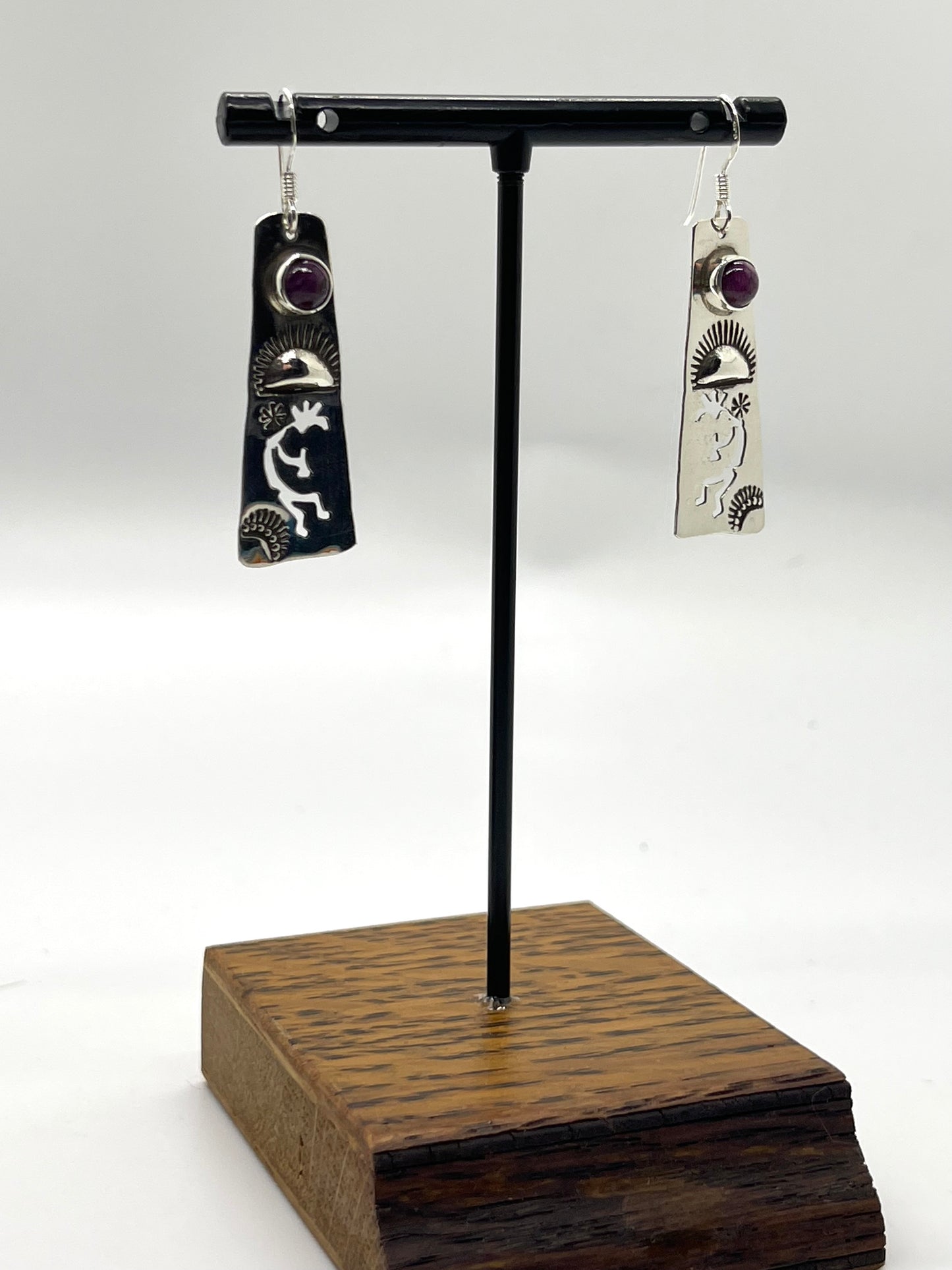 Silver Kokopelli Earrings with Spiny Oyster Coral by Jeff James Jr., Navajo
