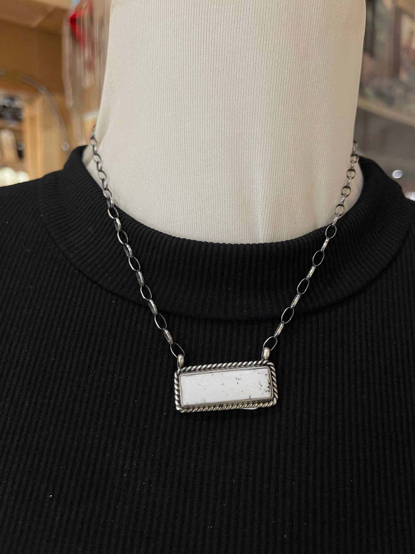 16" White Buffalo bar Necklace by Johnny Dixon, Navajo