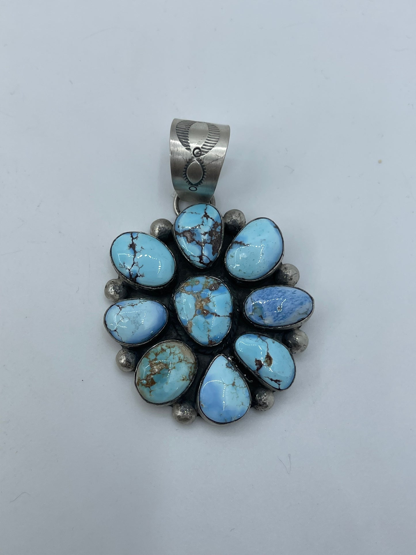 Golden Hills Turquoise Cluster Pendant Stamped P, Navajo