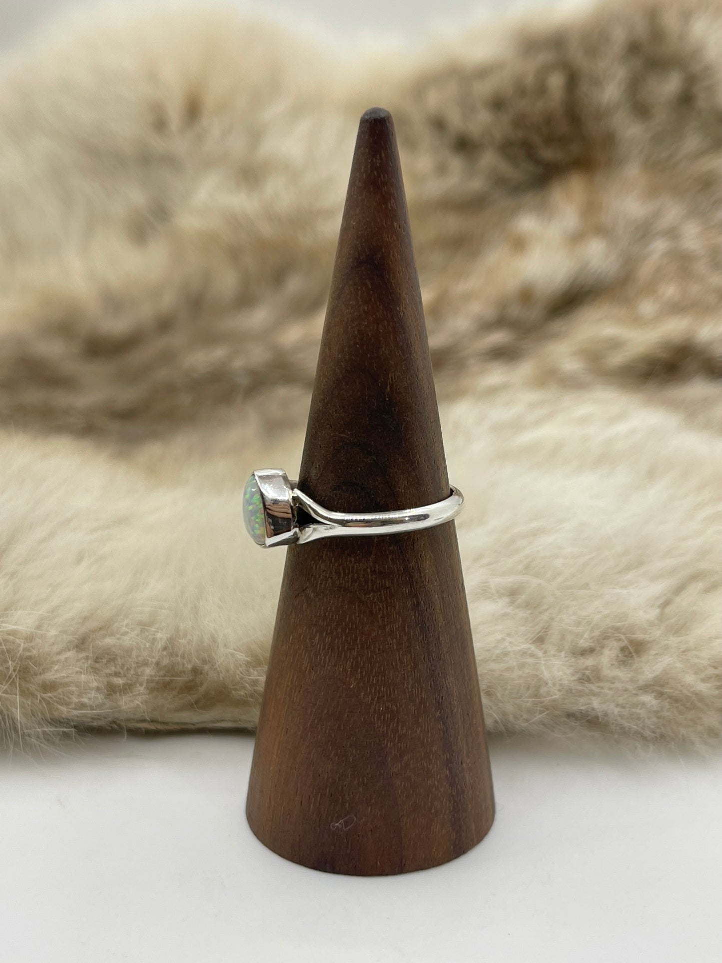 8.0 White Opal Triangle Single Stone Ring by Theresa Smith, Navajo