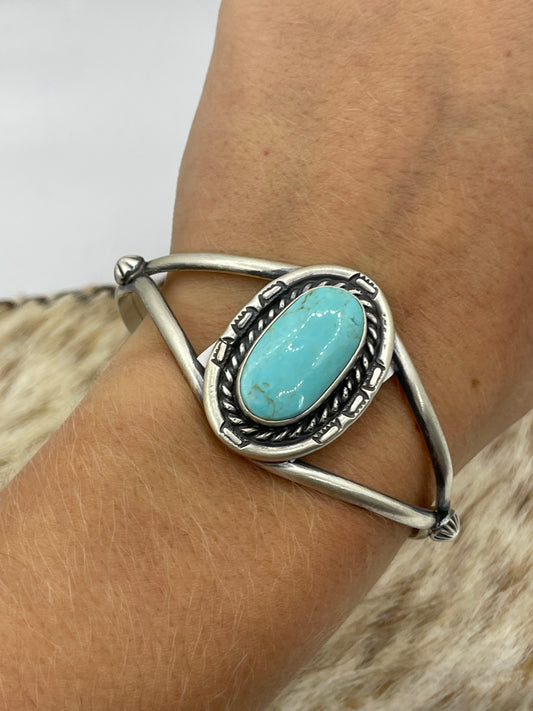 5 3/4"-7 1/4" Kingman Turquoise Cuff by Augustine Largo, Navajo