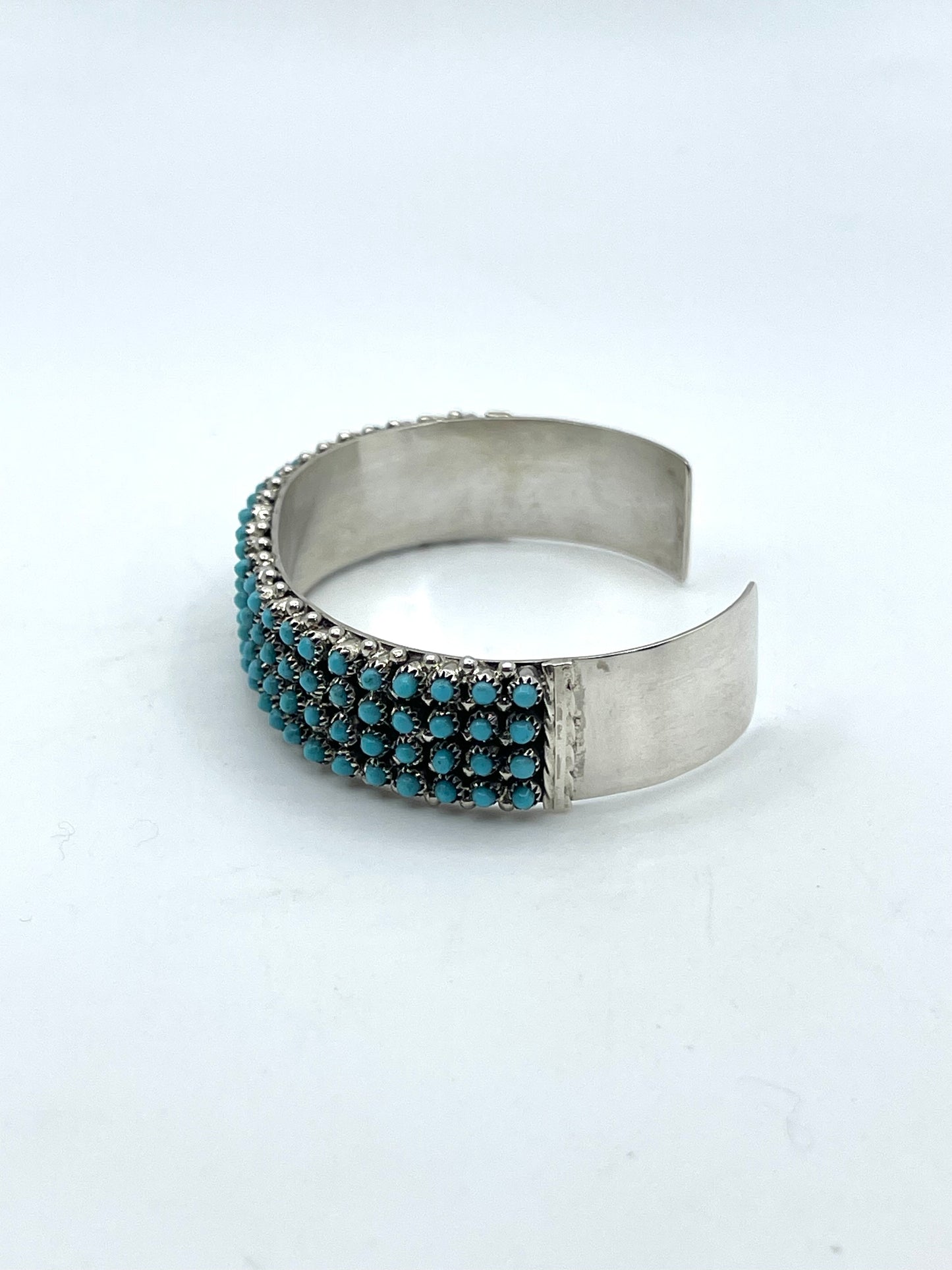 6.75" 100 Stone 4 Row Turquoise Cuff by Stephen Haloo, Zuni