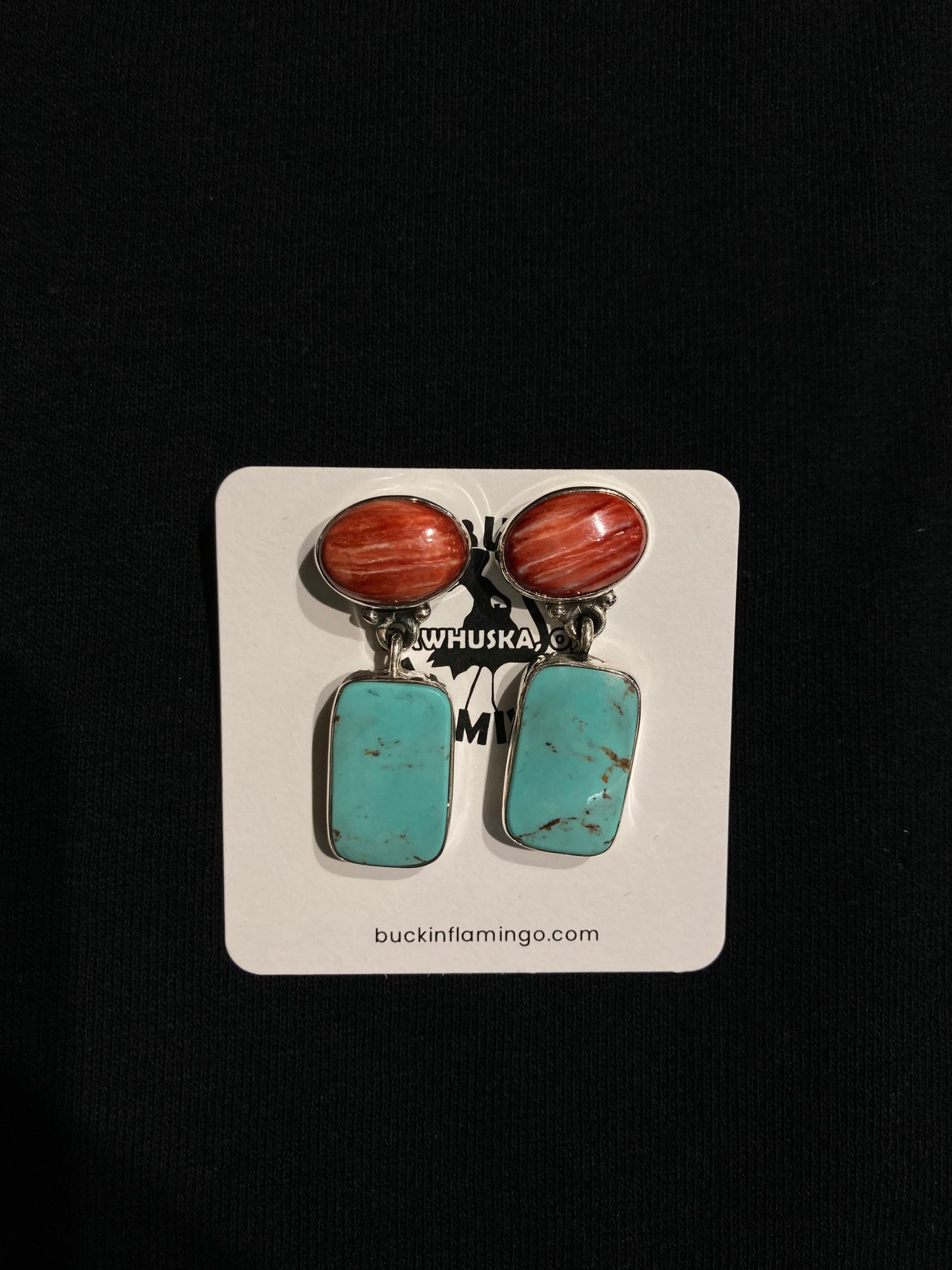 Red Spiny Oyster and Turquoise Post Dangle Earrings