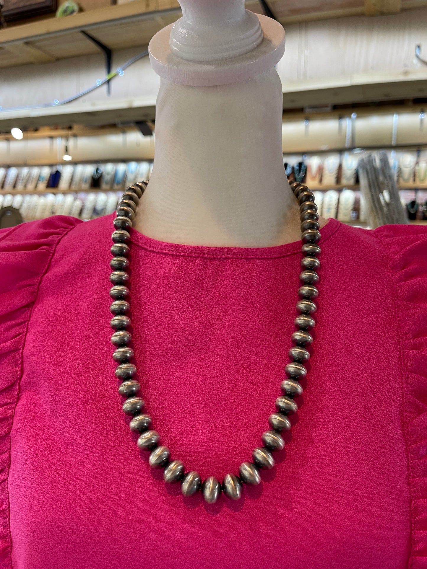 24" 12mm Handmade Rondelle Beaded Necklace by Bryannen Halwood, Navajo