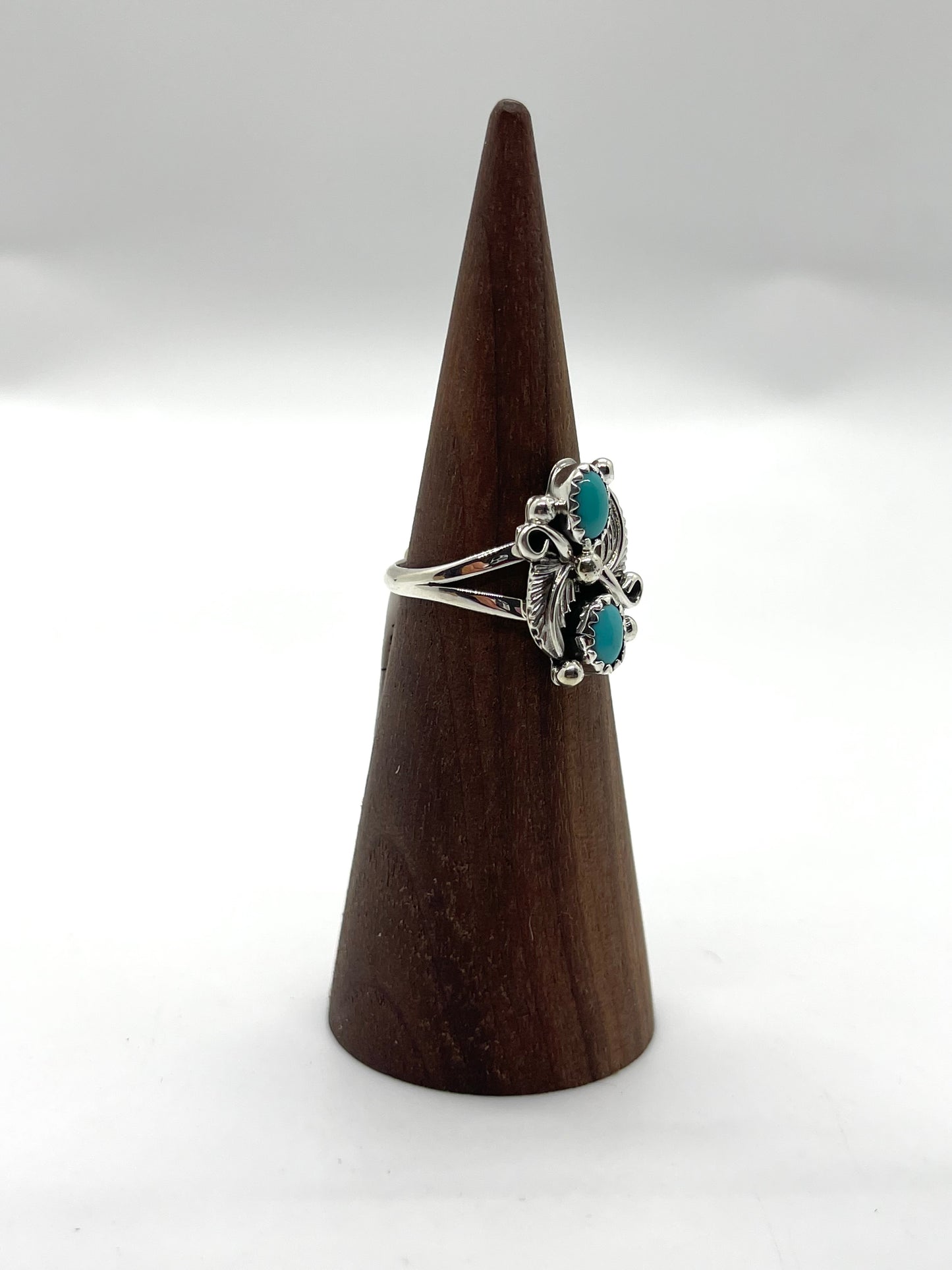 7.0 2 Stone Turquoise Ring by Alice Sanders, Navajo