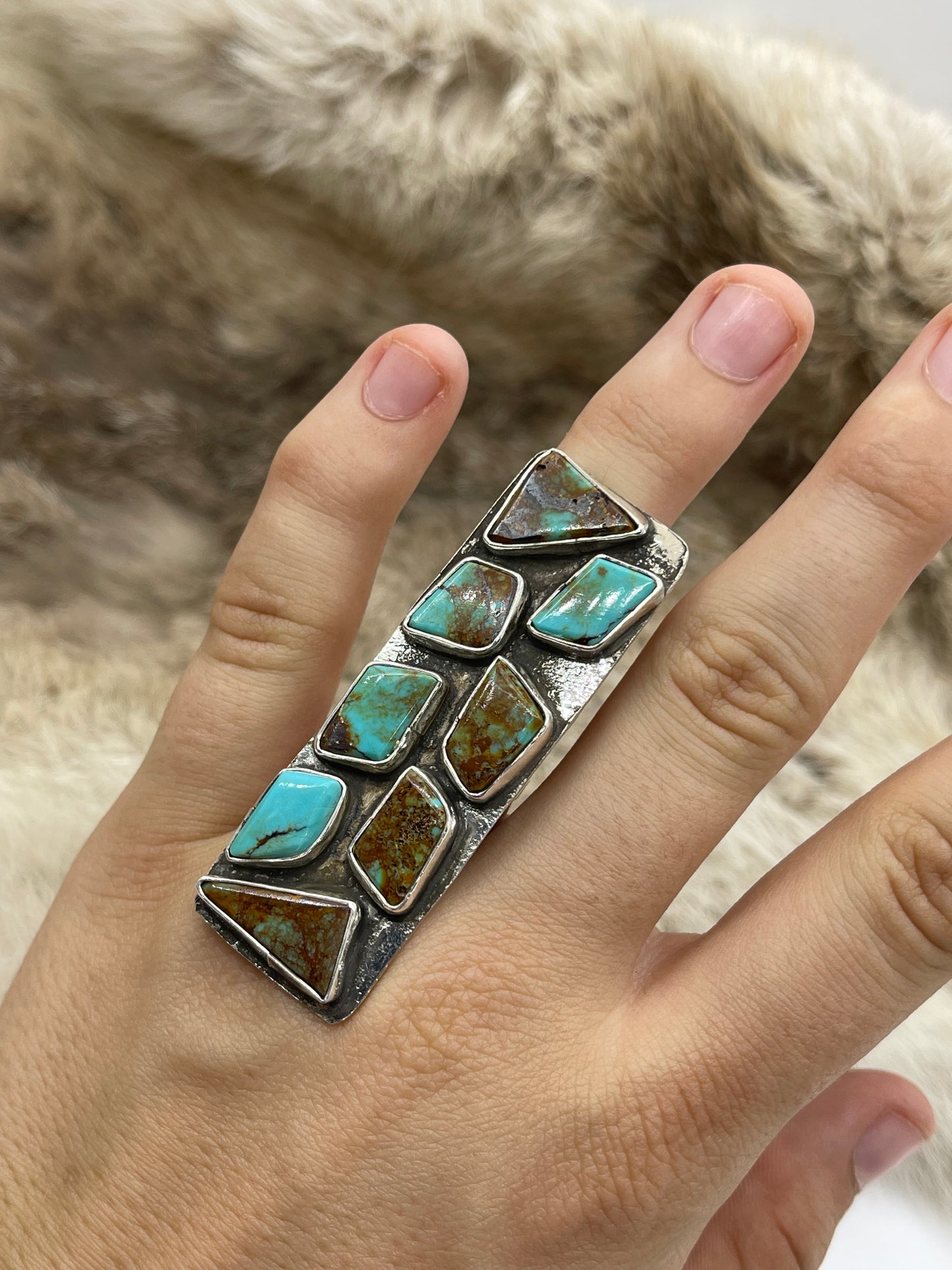 8 Stone #8 Turquoise Adjustable 6.0-9.0 Ring by Jude Candelaria, Zuni