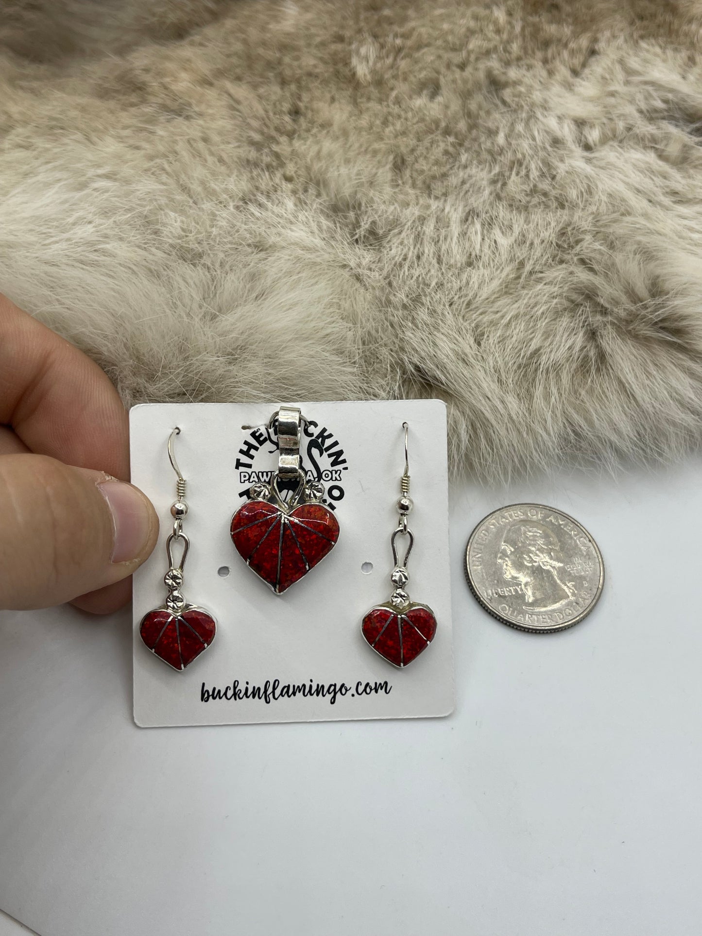 Red Opal Earring & Pendant Set by Ola Eriacho