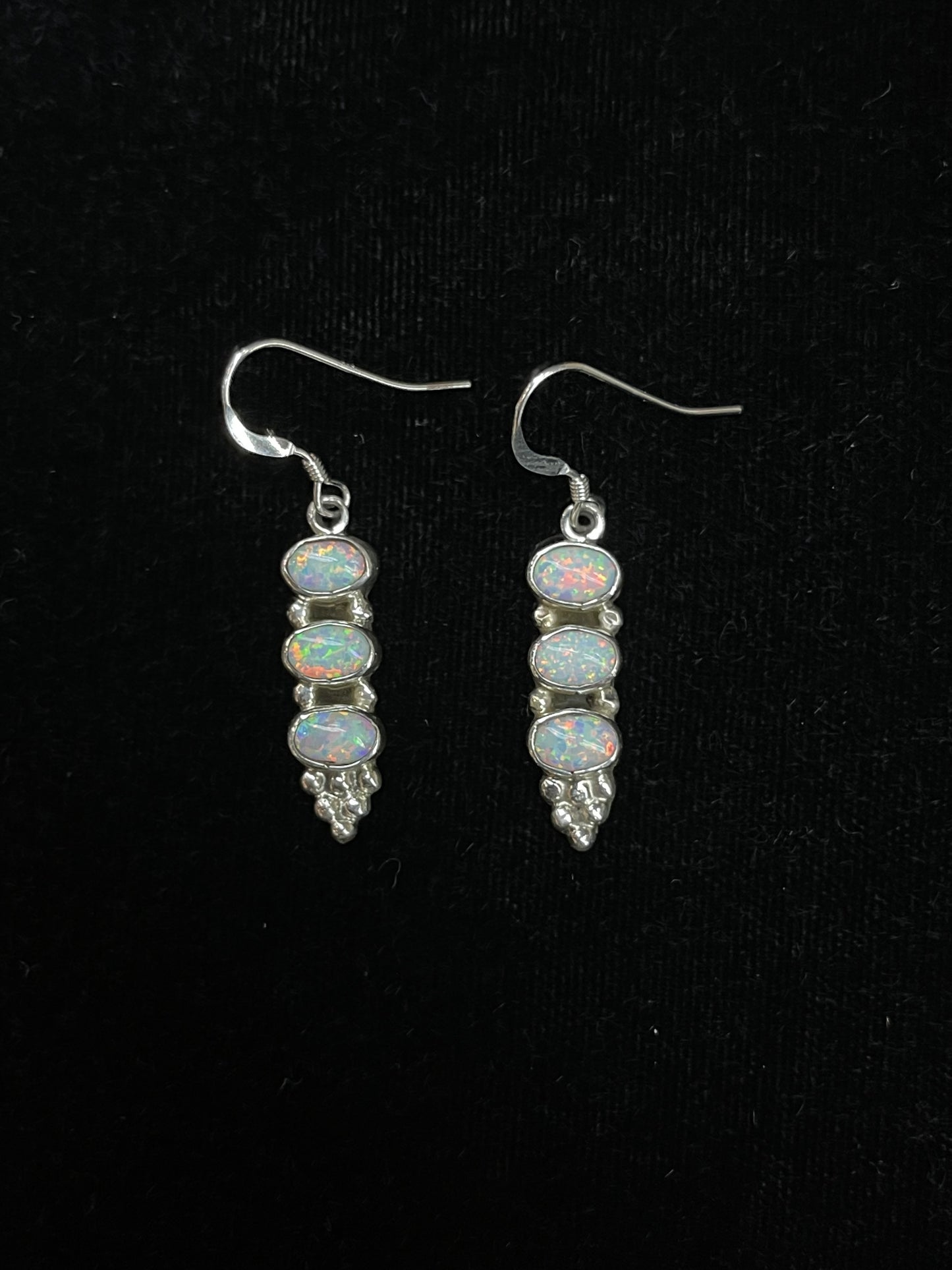 3 Stone White Opal Dangle Earrings by Gary Shorty, Navajo