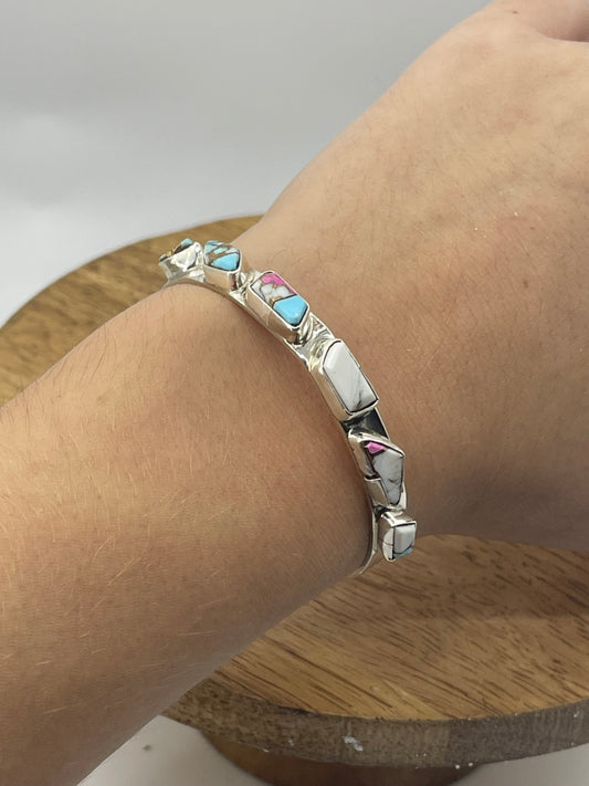 6 Stone Cotton Candy Cuff by Jude Candeleria, Zuni (Color Varies)