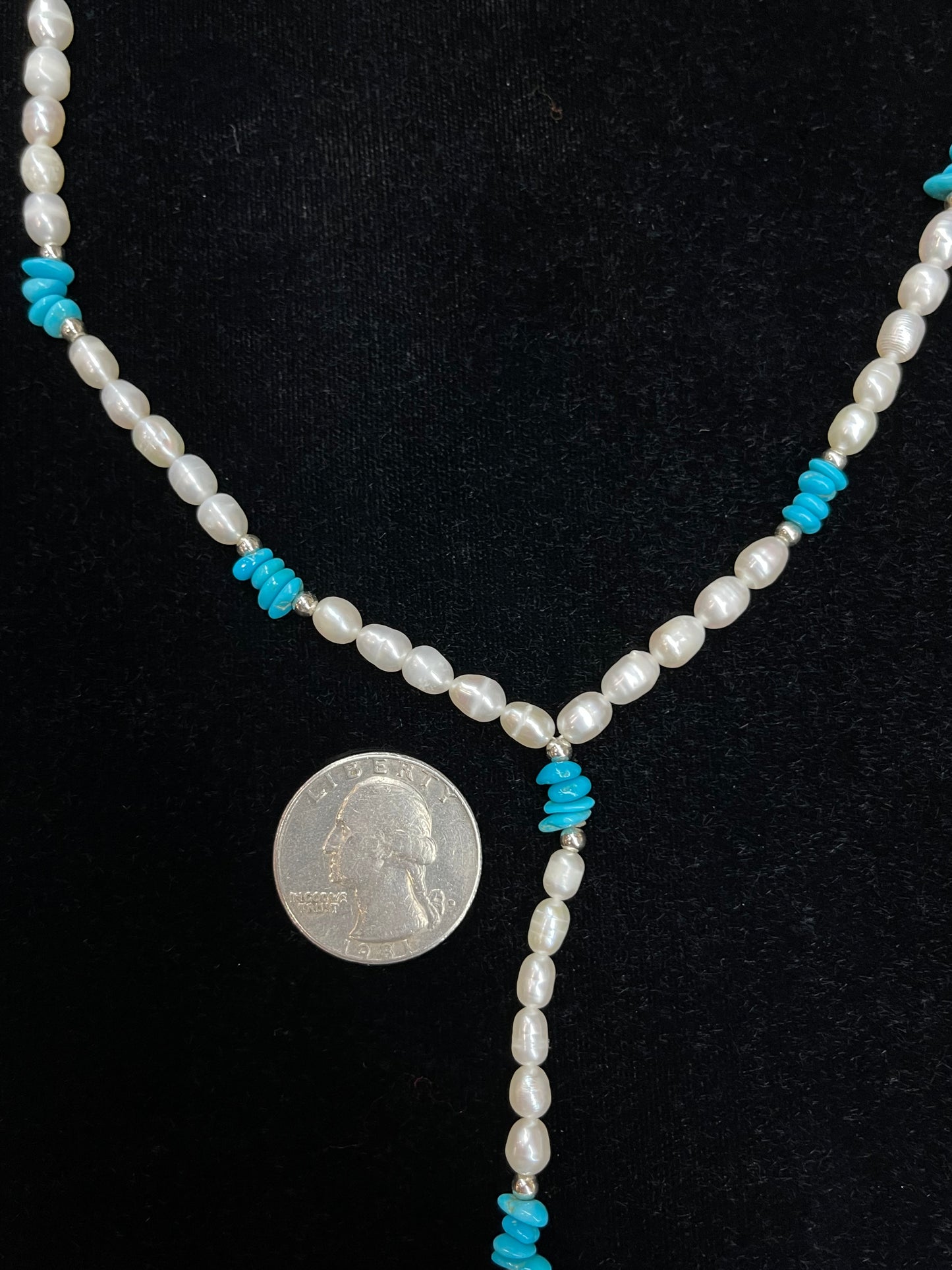 17"+5" Drop Freshwater Pearls and Sleeping Beauty Turquoise Lariat