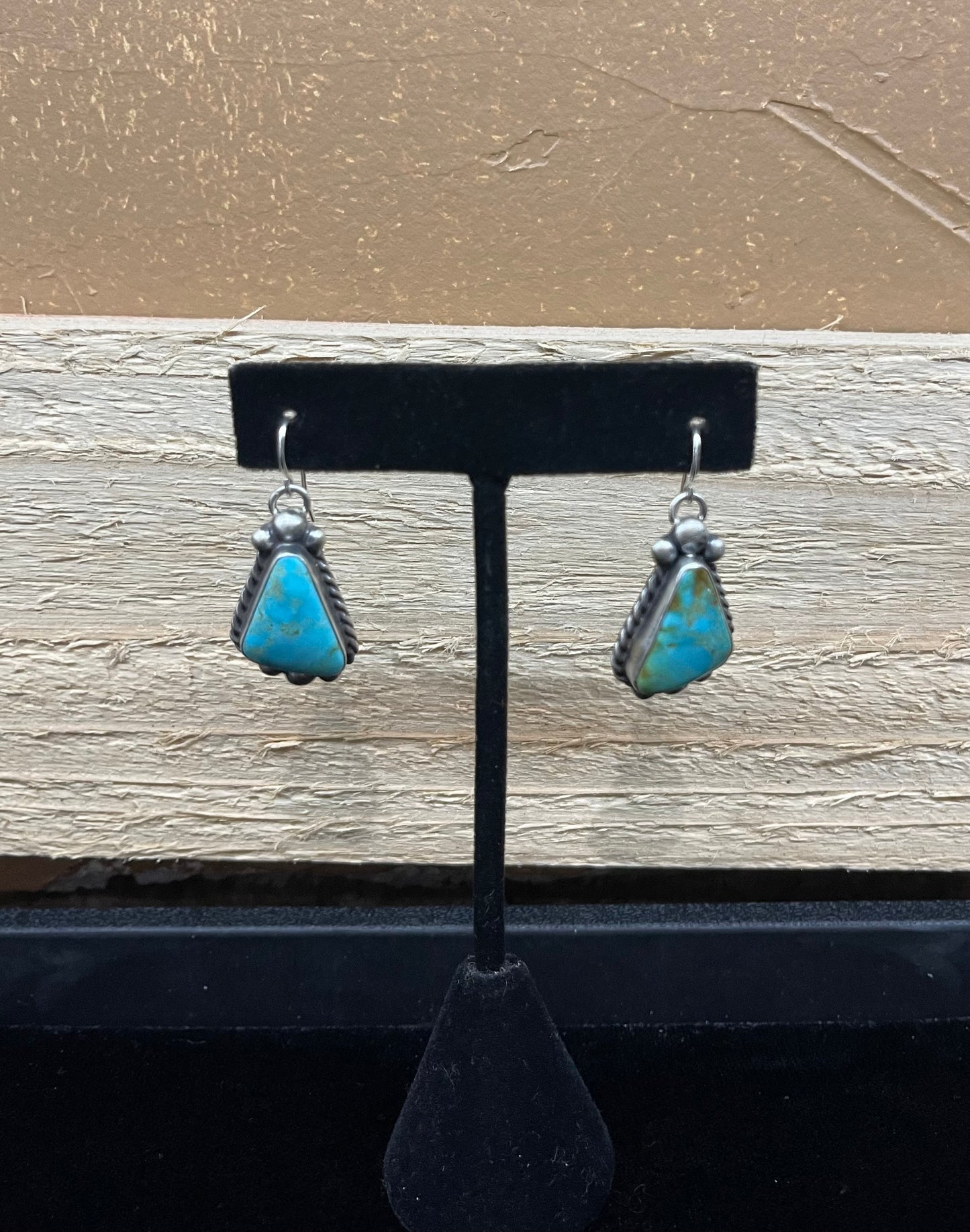 Kingman Turquoise Lariat Style Necklace with Triangle Dangle Earrings by Augustine Largo, Navajo