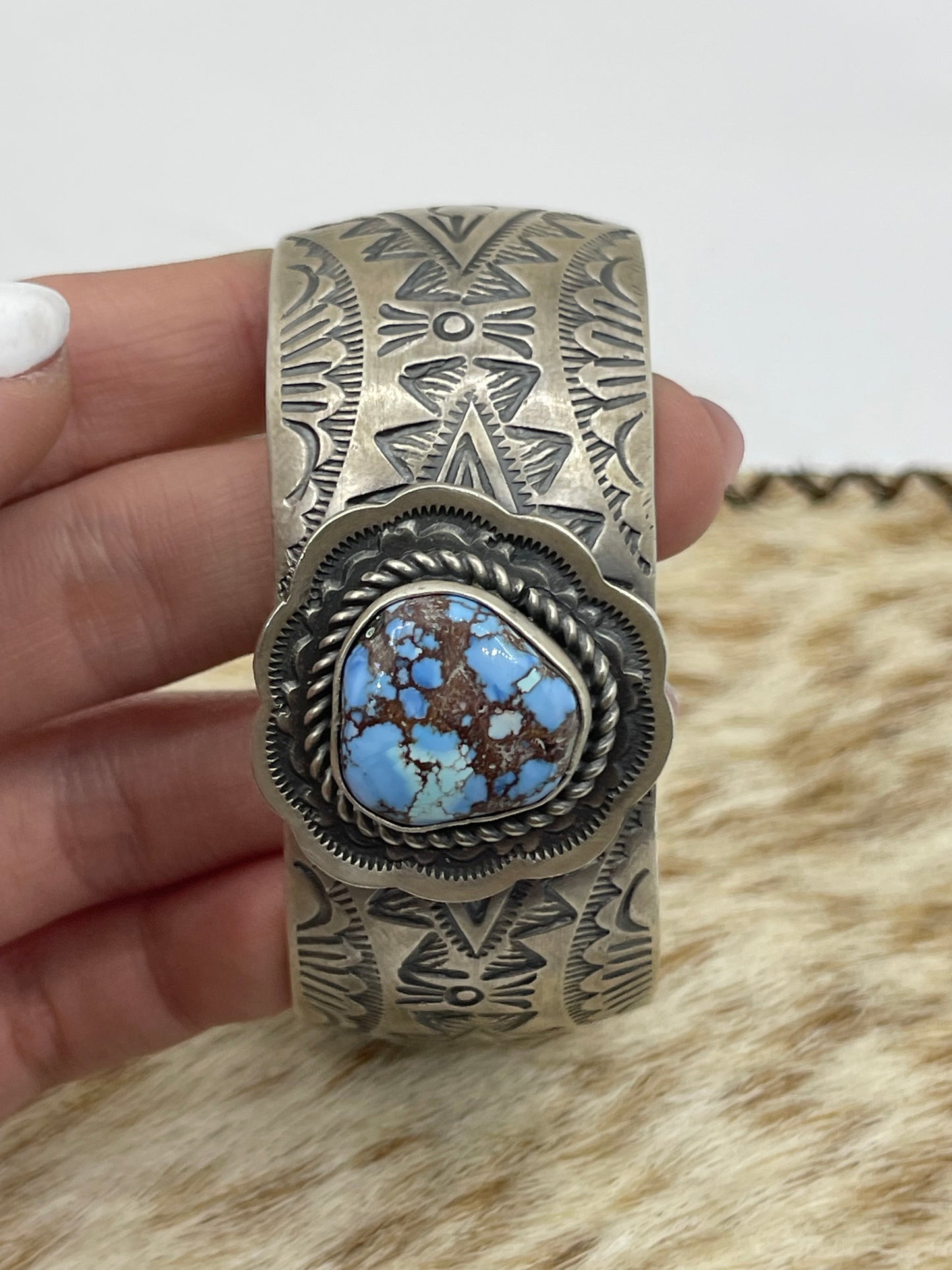 Golden Hill Turquoise 6”-7 1/2” Cuff by Boyd Ashley, Navajo