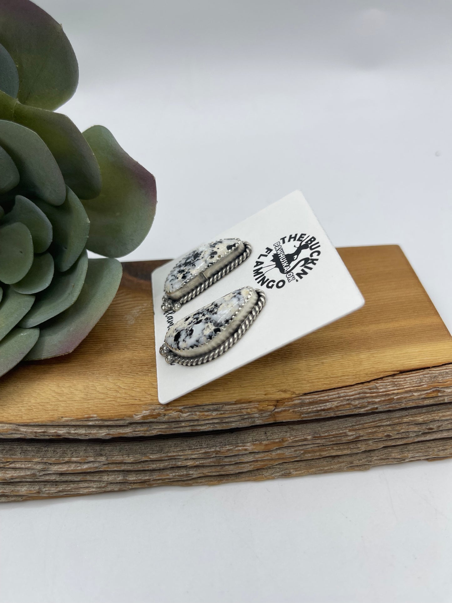 White Buffalo Post Earrings by Virginia Becenti, Navajo