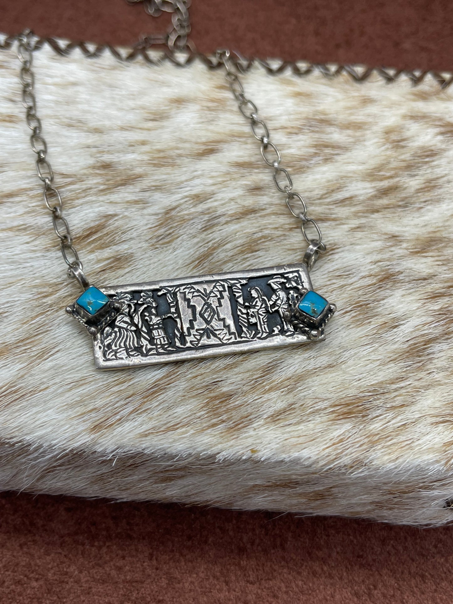 LOT 5 7/5 19" Storyteller Bar Necklace with Turquoise by Richard Begay, Navajo