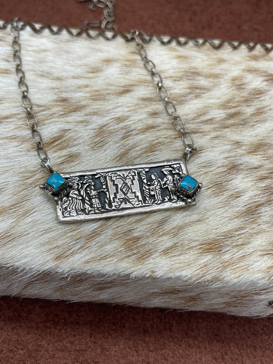 LOT 5 7/5 19" Storyteller Bar Necklace with Turquoise by Richard Begay, Navajo
