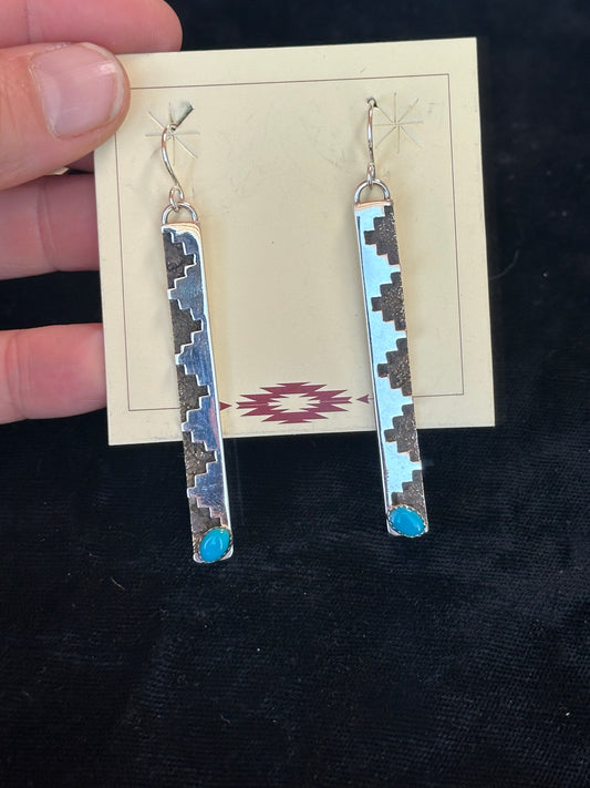 2 1/2" Sleeping Beauty Turquoise Bar Dangle Earrings by Marie Jackson, Navajo