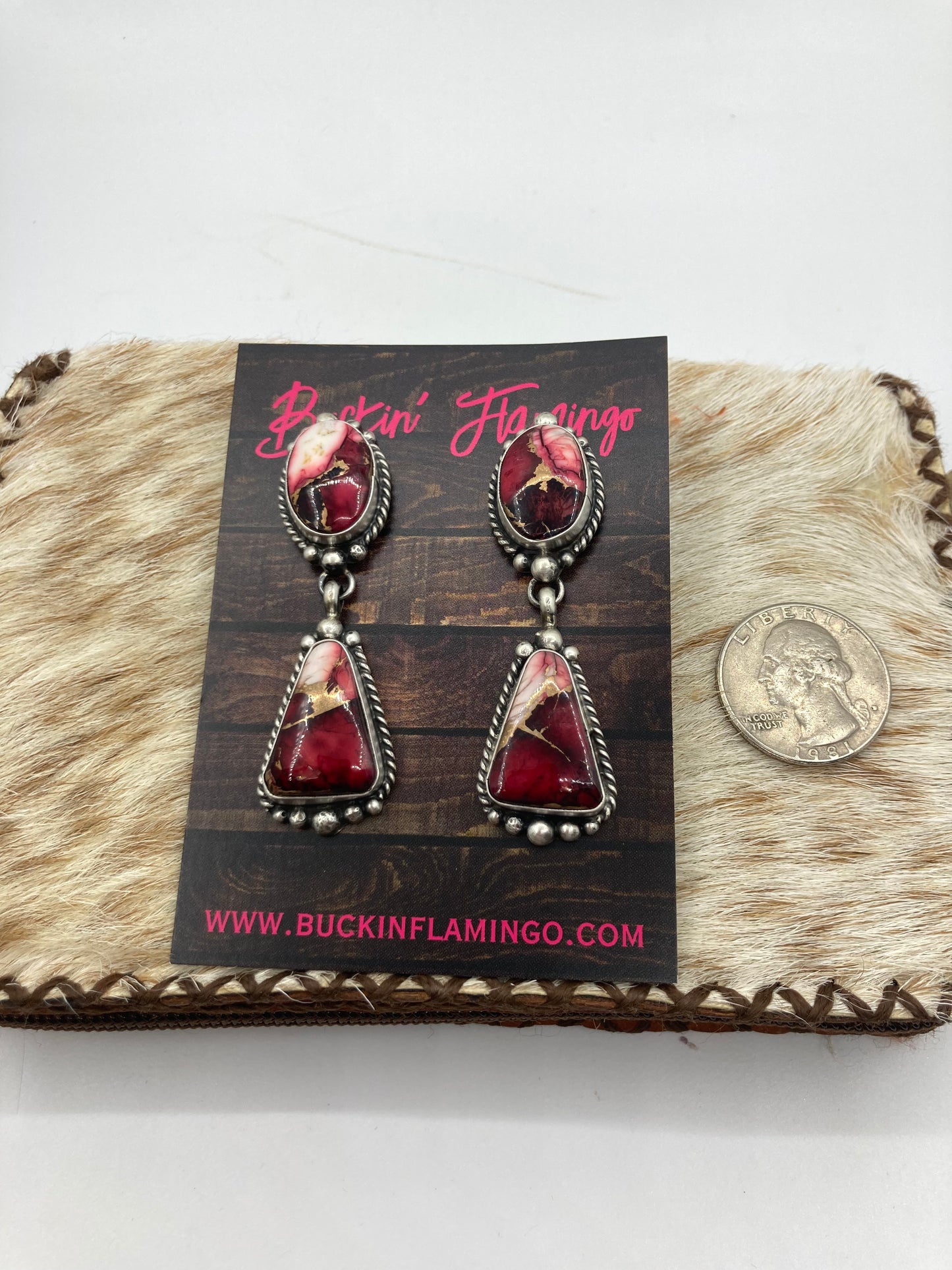 Dahlia Rose 2 Stone Post Dangle Earrings by Elouise Kee, Navajo