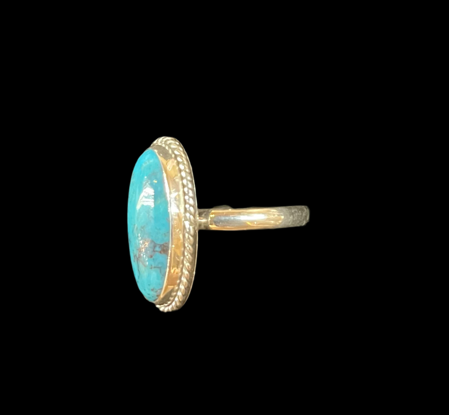 9.0 Kingman Turquoise Oval Ring by Zia, Navajo