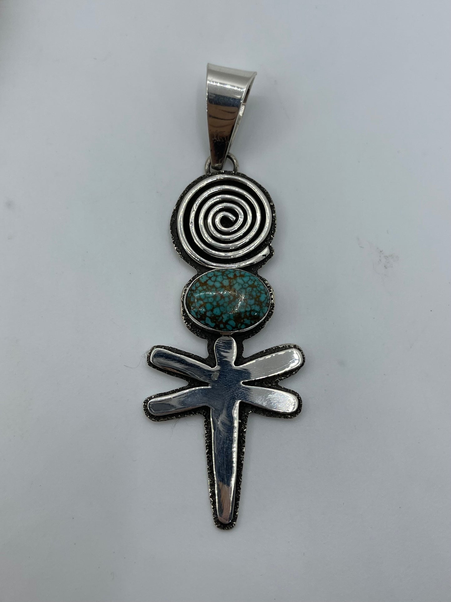 Dragonfly Pendant with High Grade Kingman Turquoise by Alex Sanchez, Navajo