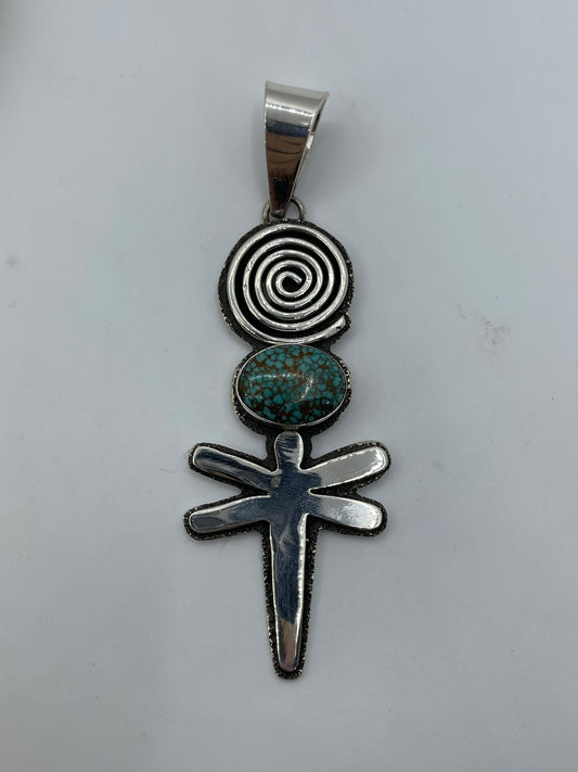 Dragonfly Pendant with High Grade Kingman Turquoise by Alex Sanchez, Navajo