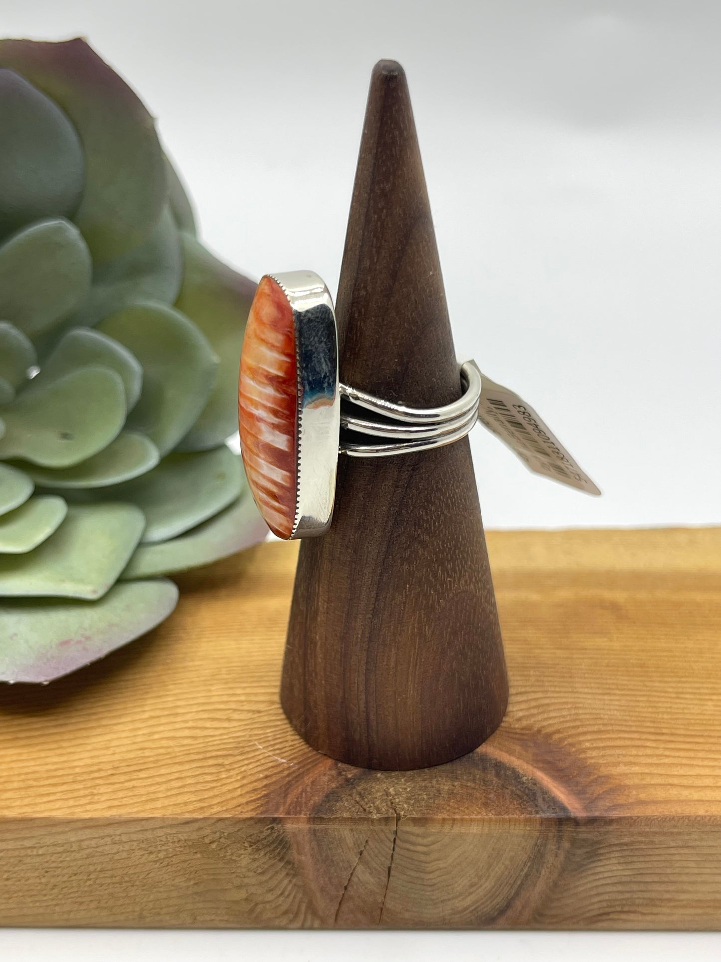6.0 Orange Spiny Oyster Shell Ring by Mina Benally, Navajo