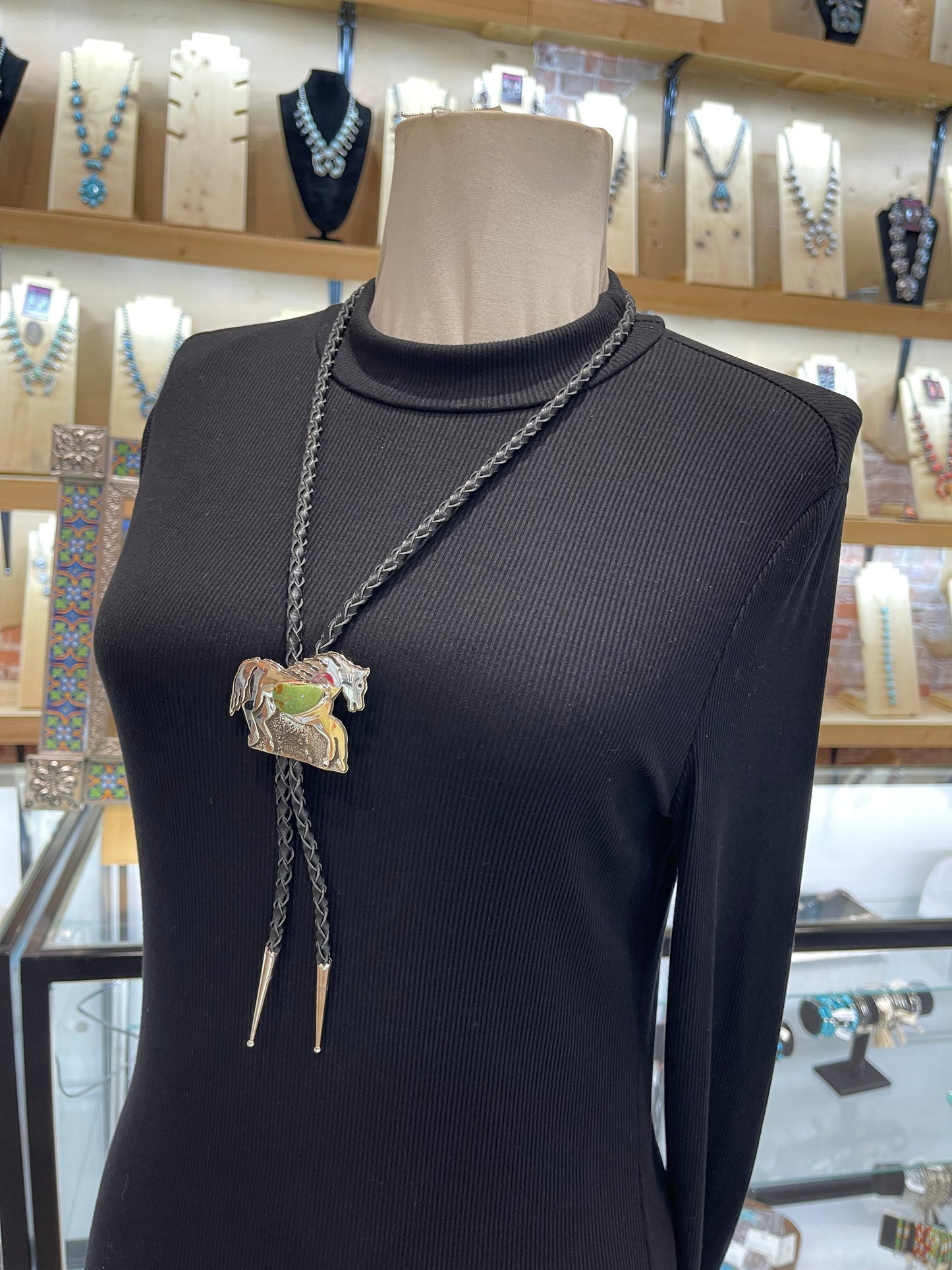 Royston Turquoise Horse Bolo by Marie Jackson, Navajo