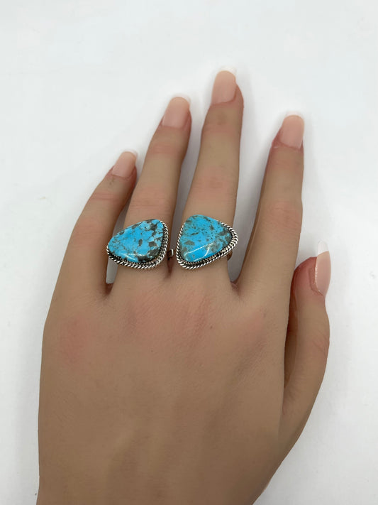 5.0 & 6.0 Double Finger Turquoise Ring by Bucky Belin, Navajo