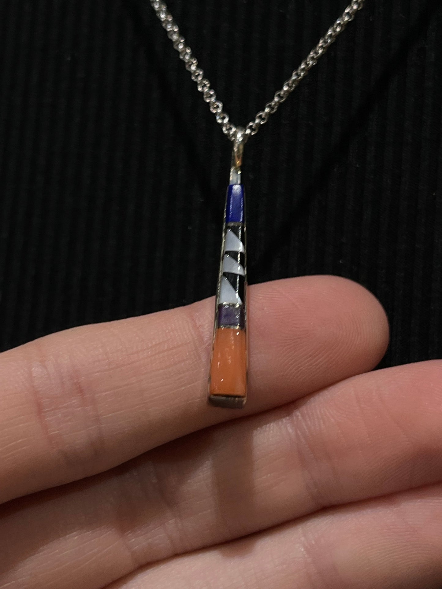 18" Zuni Multi Stone Inlay Triangle Necklace