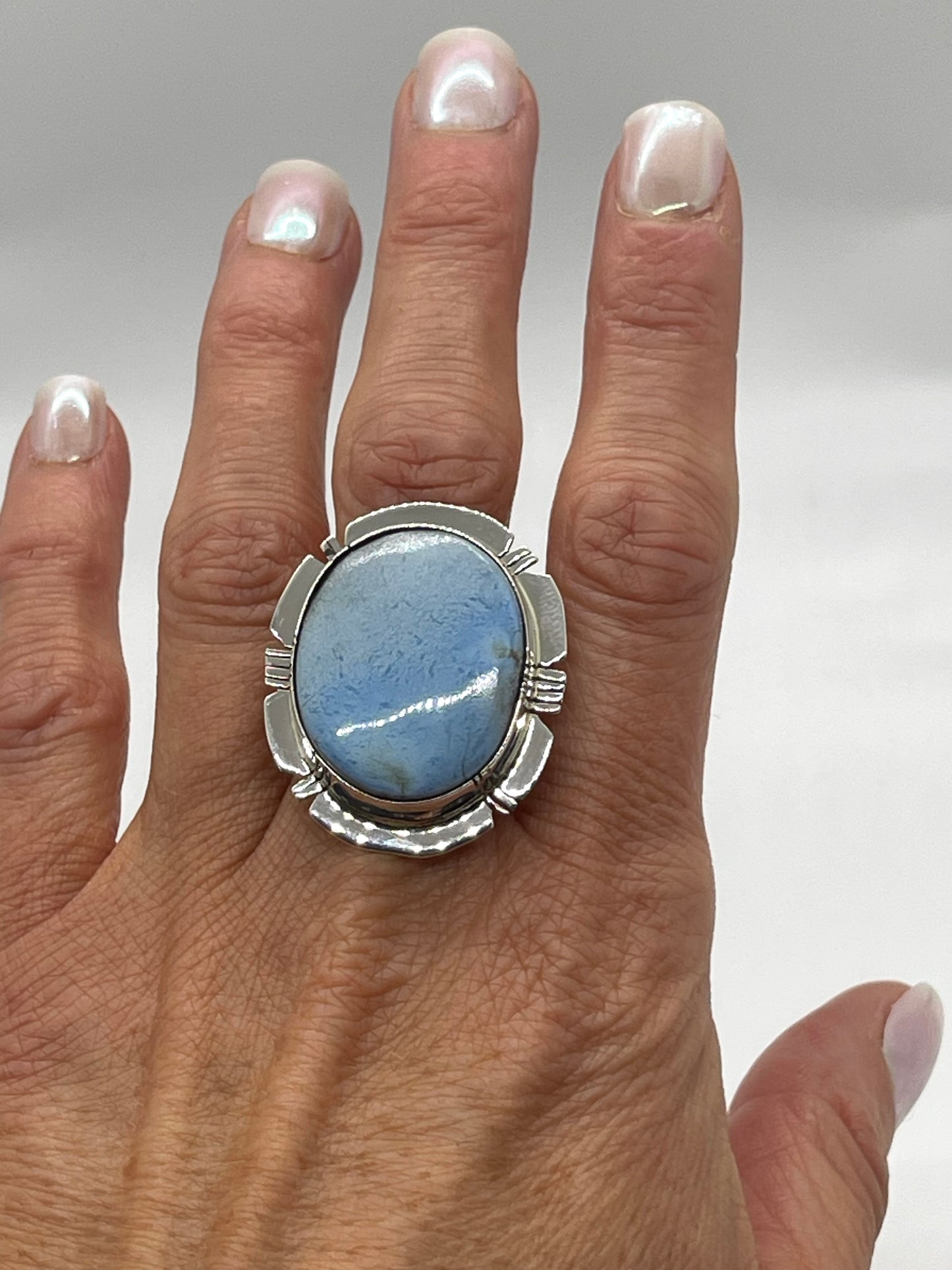 11.5 Golden Hills Turquoise Oval Ring by Evelyn Bahe, Navajo