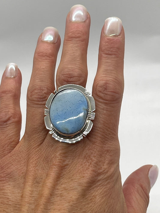 11.5 Golden Hills Turquoise Oval Ring by Evelyn Bahe, Navajo