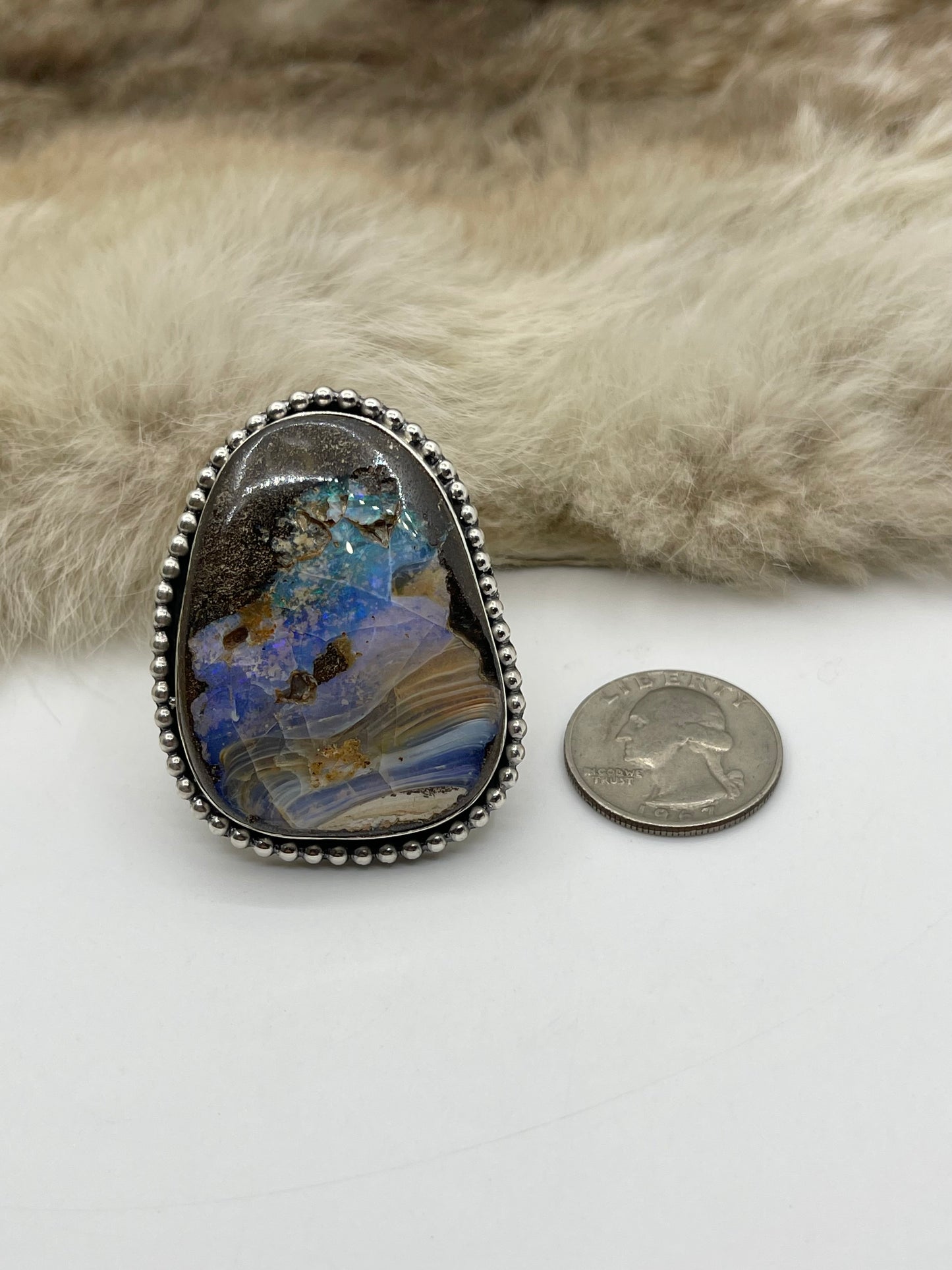 Adjustable 7.0-11.0 Natural Boulder Opal Ring