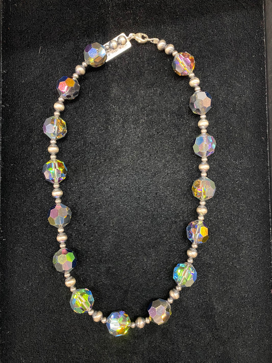 Iridescent Crystals and Navajo Pearls Necklace