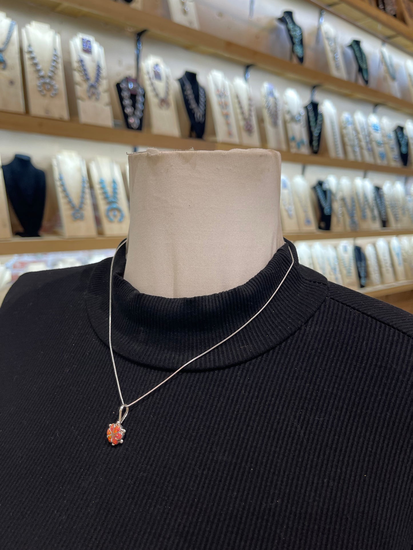 18" Chain with Orange Opal by Bernadette Lateyice, Zuni