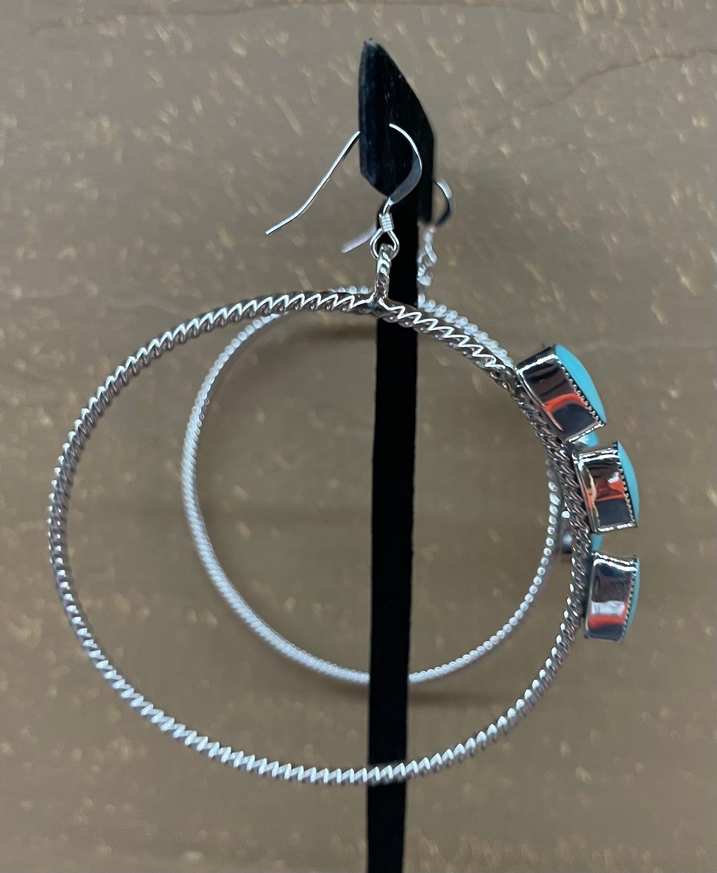 Turquoise Hoop Earrings by Jimson Belin, Navajo