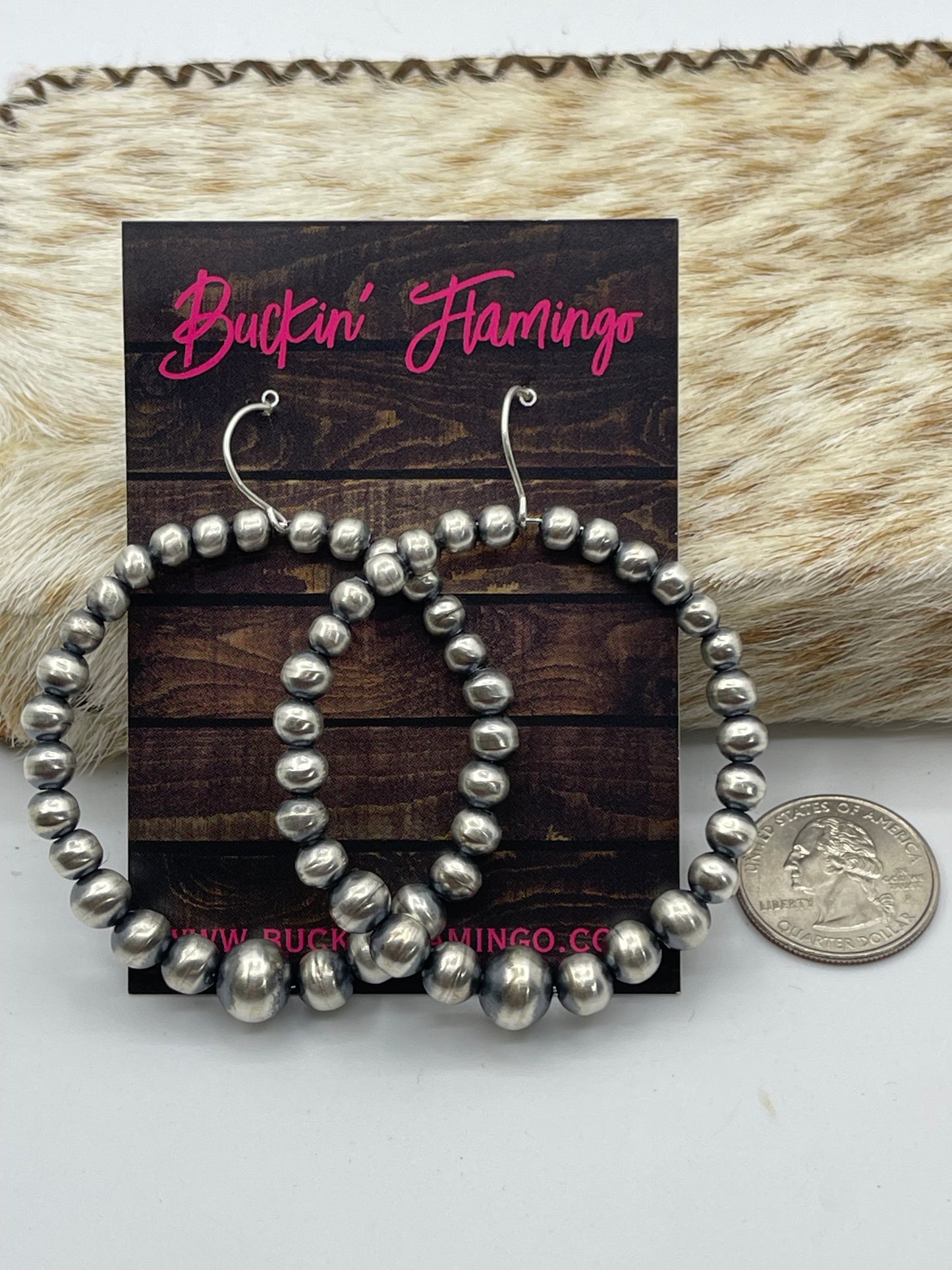 Handmade Graduated Navajo Pearl Dangle Hoop Earrings by Amanda Larry, Navajo