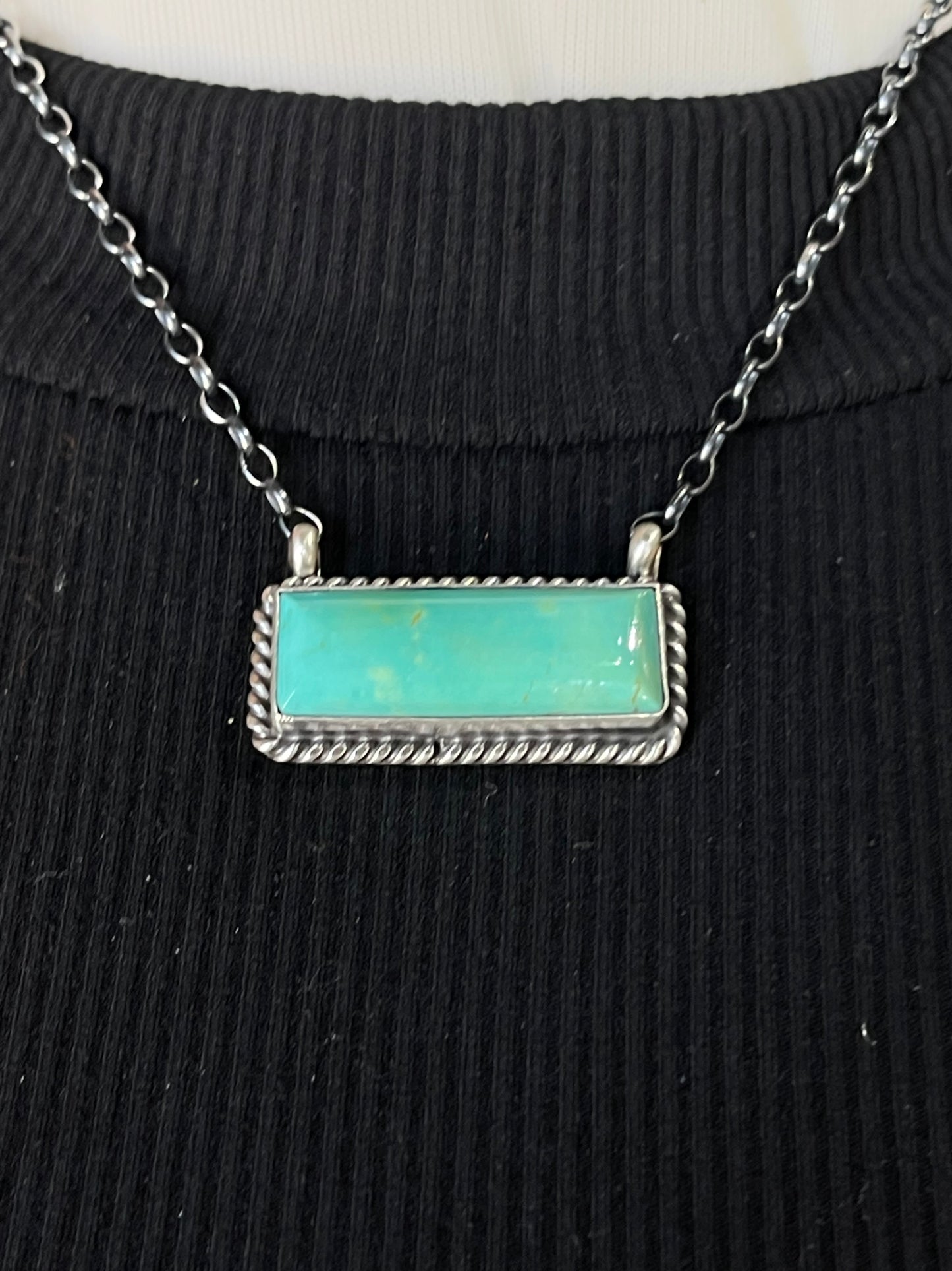 16" Light Green Kingman Turquoise Bar Necklace by Johnny Dixon, Navajo