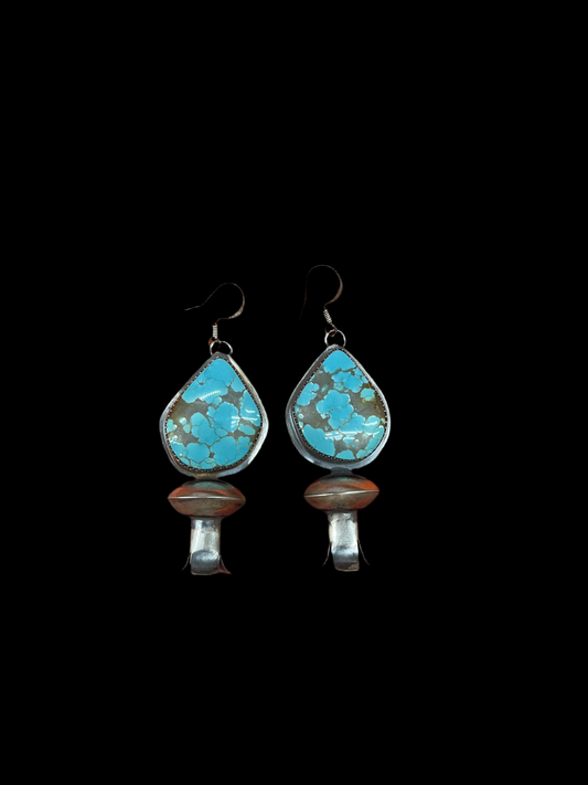 Boulder Turquoise Blossom Dangle Earrings by Juanita Long, Navajo