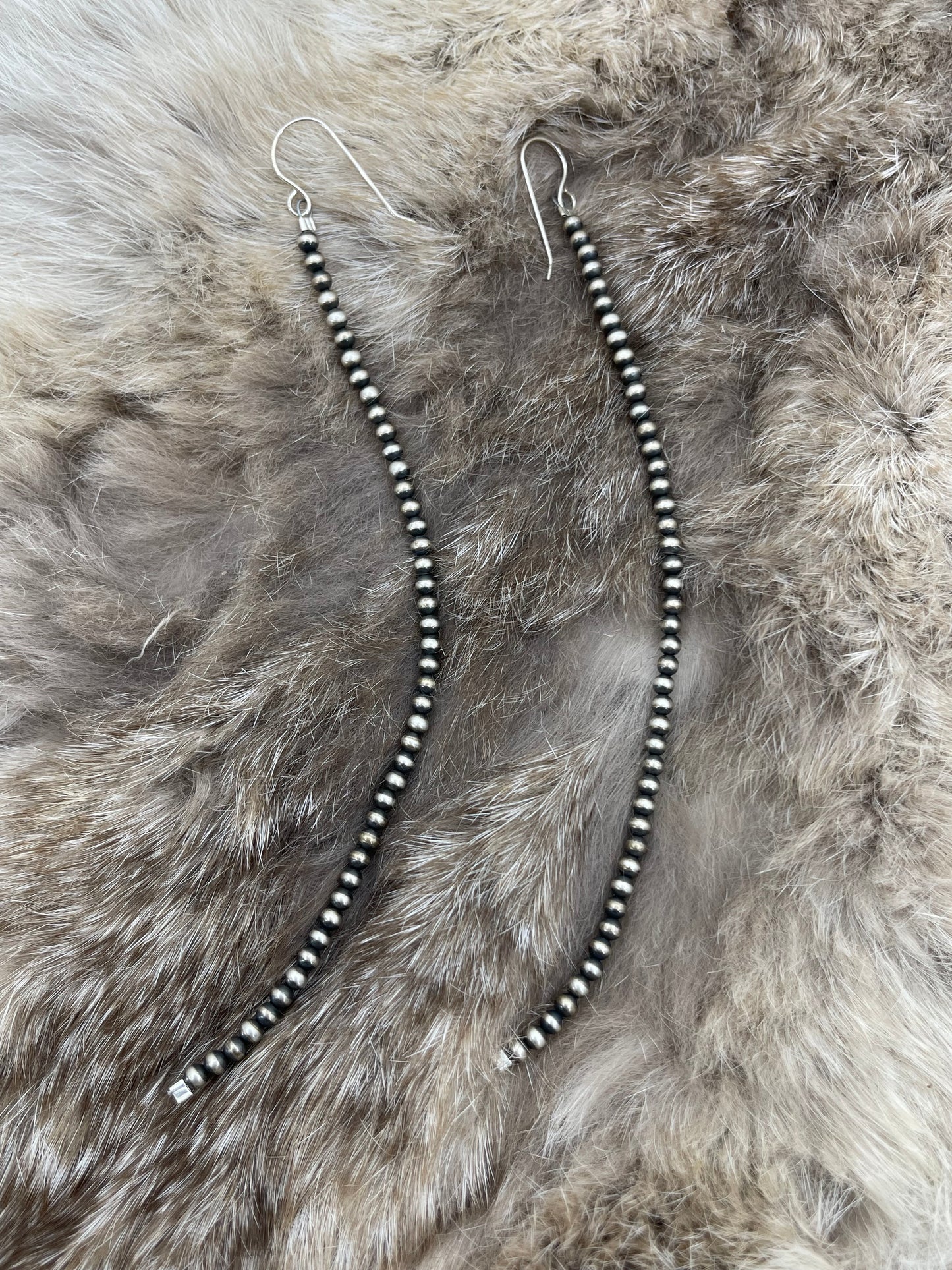 3mm Navajo Style Pearls 5.5" Long Dangle Earrings
