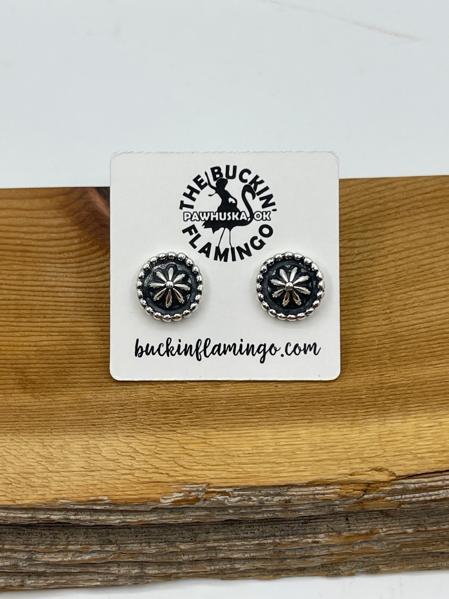 9.5 mm Silver Star Concho Style Post Earrings by Etta Larry, Navajo